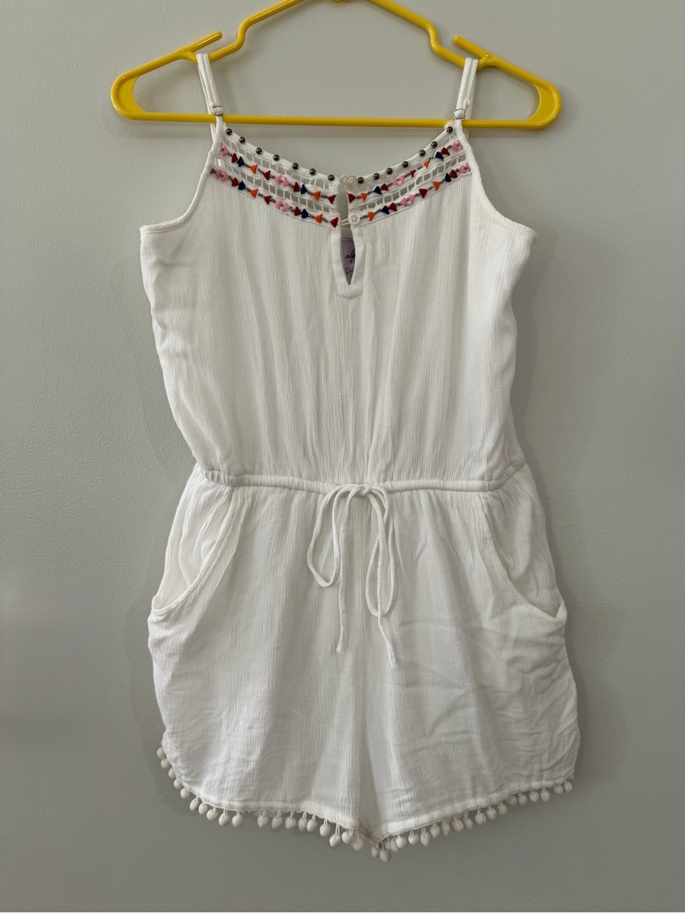 Alya Francesca's White Gauze Embroidered Pocket Women's Medium Romper One Piece
